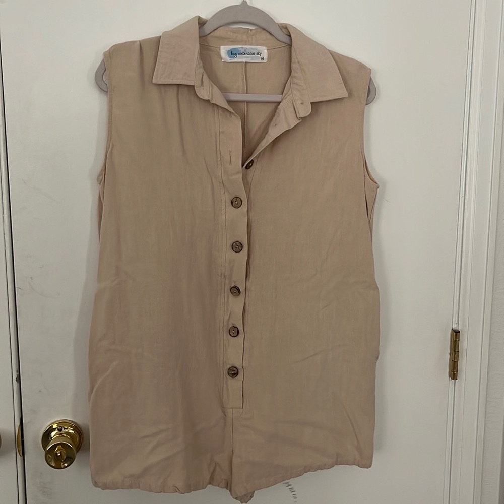 Tan front button romper